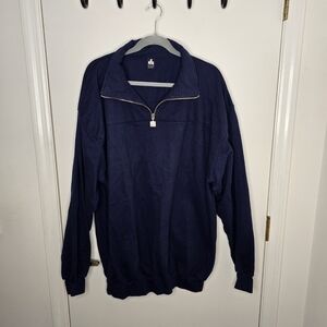 Trigema Men's Classic Navy Half-Zip Pullover Sweatshirt XXL Vintage